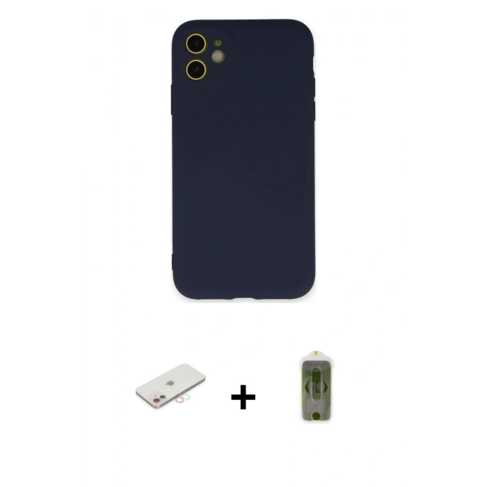 MARSİLYAN™- iPhone 11 Kılıf Ahenk Serisi - Siyah Joko Magic 5D Hayalet Cam + Renkli Kamera Lens Koruma Cam - YL