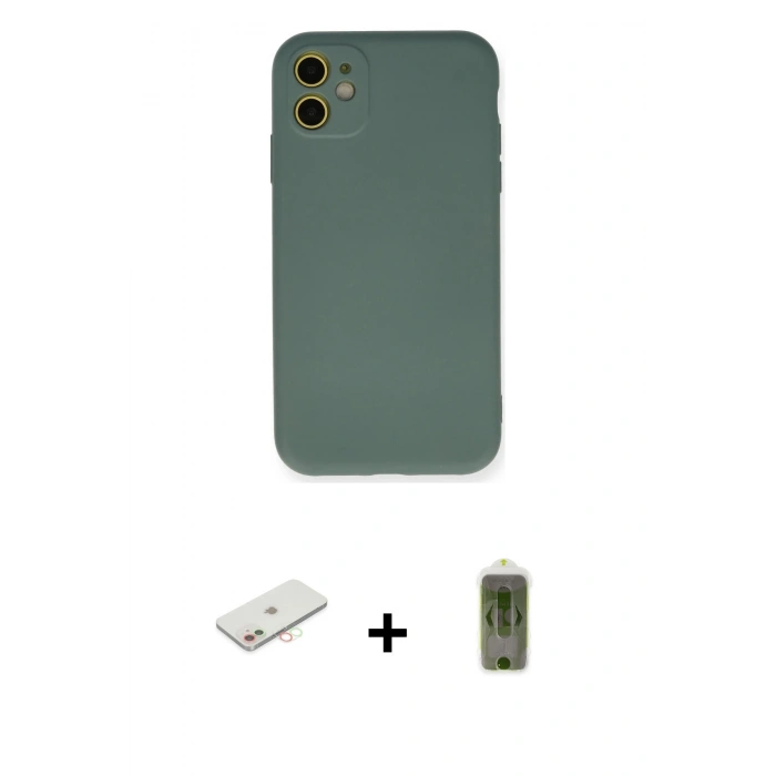 MARSİLYAN™- iPhone 11 Kılıf Ahenk Serisi - Siyah Joko Magic 5D Hayalet Cam + Renkli Kamera Lens Koruma Cam - YL