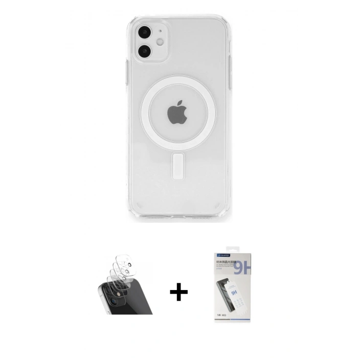 MARSİLYAN™- iPhone 11 Kılıf Ahenk Yansıma Prime - Şeffaf Uv Polymer Nano Ekran Koruyucu + Kamera Lens Koruma Cam - SF