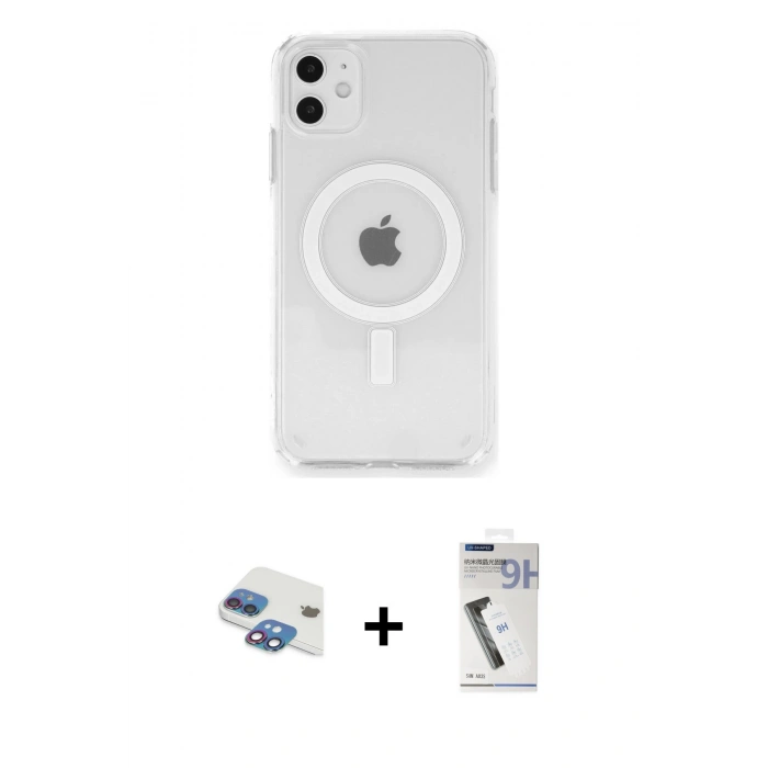 MARSİLYAN™- iPhone 11 Kılıf Ahenk Yansıma Prime - Şeffaf Uv Polymer Nano Ekran Koruyucu + Pers Alüminyum Kamera Lens - GI