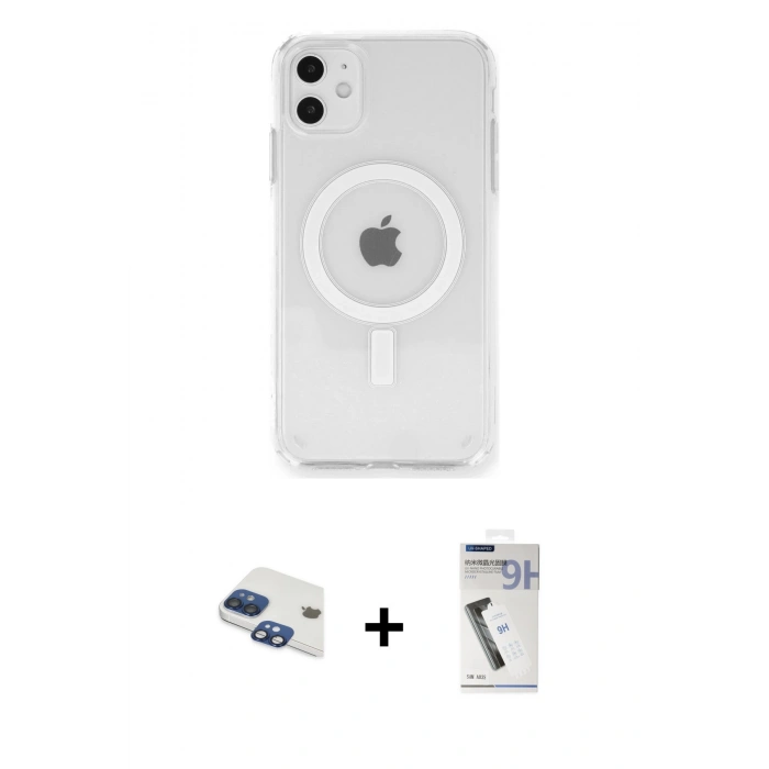 MARSİLYAN™- iPhone 11 Kılıf Ahenk Yansıma Prime - Şeffaf Uv Polymer Nano Ekran Koruyucu + Pers Alüminyum Kamera Lens - LT