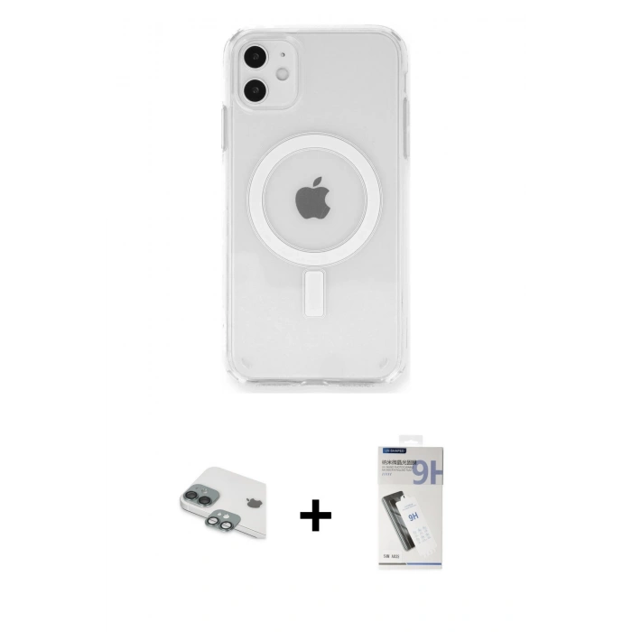 MARSİLYAN™- iPhone 11 Kılıf Ahenk Yansıma Prime - Şeffaf Uv Polymer Nano Ekran Koruyucu + Pers Alüminyum Kamera Lens - YL