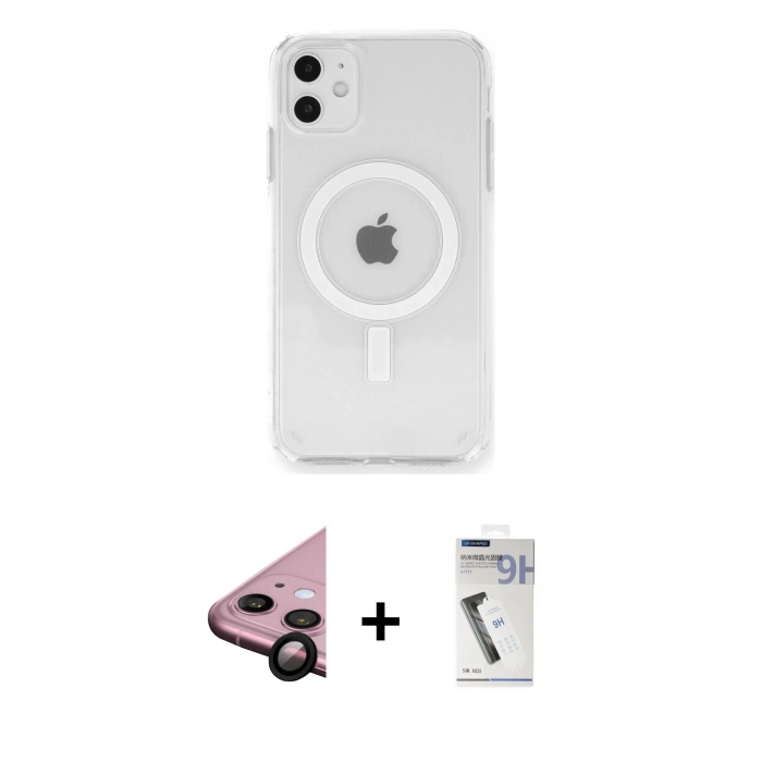 MARSİLYAN™- iPhone 11 Kılıf Ahenk Yansıma Prime - Şeffaf Uv Polymer Nano Ekran Koruyucu + Raze Metal Kamera Lens - SH