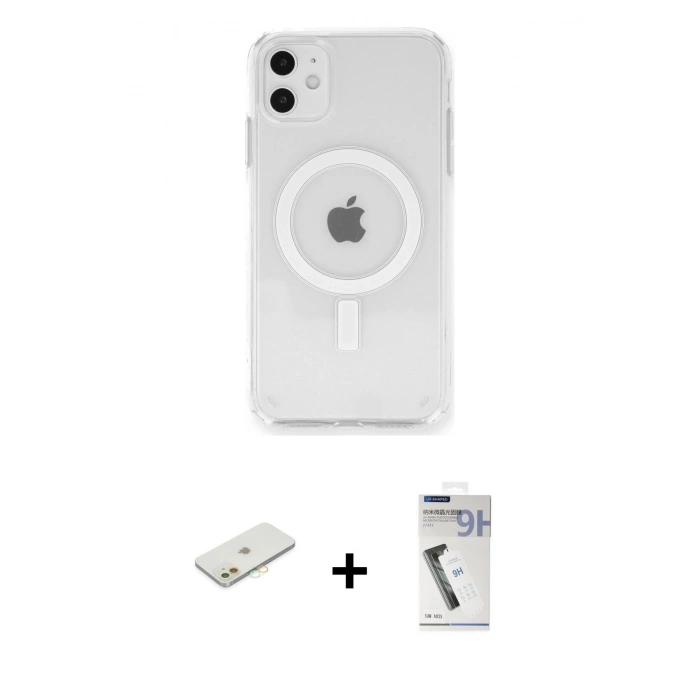 MARSİLYAN™- iPhone 11 Kılıf Ahenk Yansıma Prime - Şeffaf Uv Polymer Nano Ekran Koruyucu + Renkli Kamera Lens Koruma Cam - TU