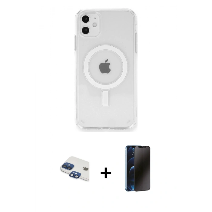 MARSİLYAN™- iPhone 11 Kılıf Ahenk Yansıma Prime - Siyah 3D Antistatik Hayalet Cam Ekran Koruyucu + Pers Alüminyum Kamera Lens - LT