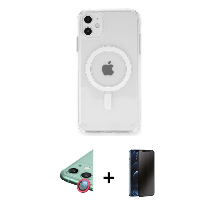 MARSİLYAN™- iPhone 11 Kılıf Ahenk Yansıma Prime - Siyah 3D Antistatik Hayalet Cam Ekran Koruyucu + Raze Metal Kamera Lens - KI