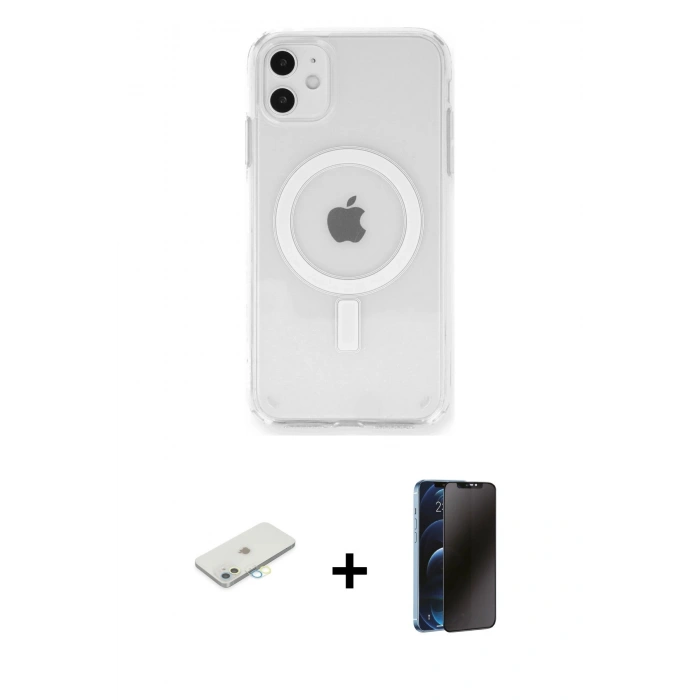MARSİLYAN™- iPhone 11 Kılıf Ahenk Yansıma Prime - Siyah 3D Antistatik Hayalet Cam Ekran Koruyucu + Renkli Kamera Lens Koruma Cam - SI