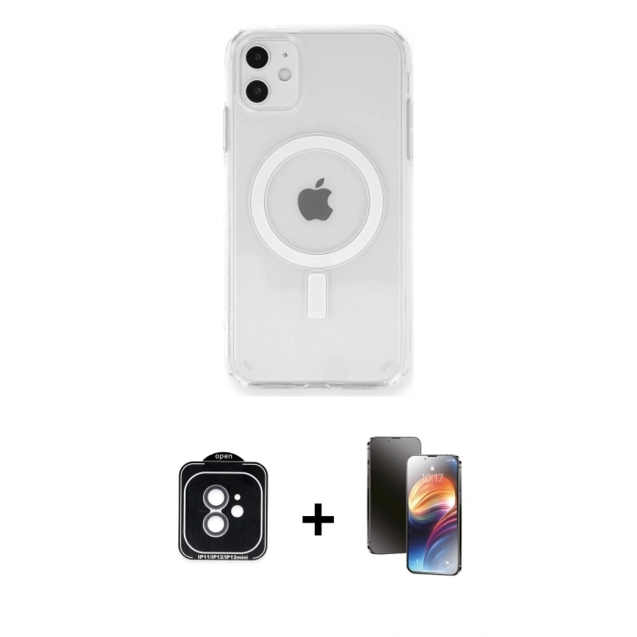 MARSİLYAN™- iPhone 11 Kılıf Ahenk Yansıma Prime - Siyah 3D Antistatik Mat Seramik Nano Ekran Koruyucu + PVD Metal Kamera Lens - YL