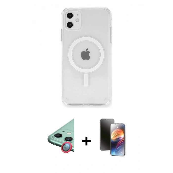 MARSİLYAN™- iPhone 11 Kılıf Ahenk Yansıma Prime - Siyah 3D Antistatik Mat Seramik Nano Ekran Koruyucu + Raze Metal Kamera Lens - KI