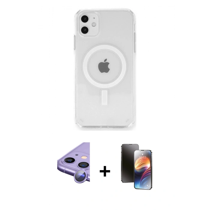 MARSİLYAN™- iPhone 11 Kılıf Ahenk Yansıma Prime - Siyah 3D Antistatik Mat Seramik Nano Ekran Koruyucu + Raze Metal Kamera Lens - MR