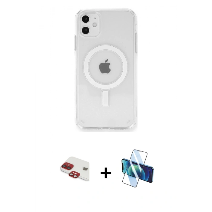 MARSİLYAN™- iPhone 11 Kılıf Ahenk Yansıma Prime - Siyah 3D Antistatik Seramik Nano Ekran Koruyucu + Pers Alüminyum Kamera Lens - KI