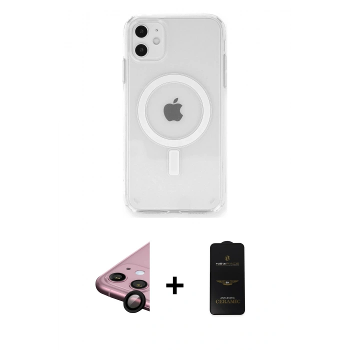 MARSİLYAN™- iPhone 11 Kılıf Ahenk Yansıma Prime - Siyah 6D Antistatik Mat Seramik Hayalet Nano Ekran Koruyucu + Raze Metal Kamera Lens - SH
