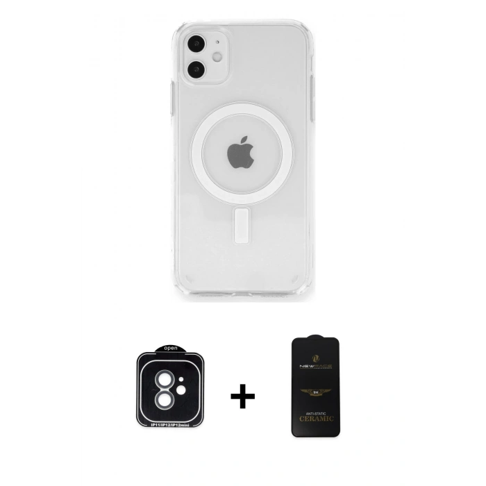 MARSİLYAN™- iPhone 11 Kılıf Ahenk Yansıma Prime - Siyah 6D Antistatik Mat Seramik Hayalet Nano Ekran Koruyucu + PVD Metal Kamera Lens - YL