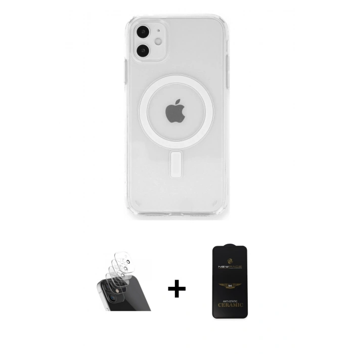 MARSİLYAN™- iPhone 11 Kılıf Ahenk Yansıma Prime - Siyah 6D Antistatik Mat Seramik Hayalet Nano Ekran Koruyucu + Kamera Lens Koruma Cam - SF
