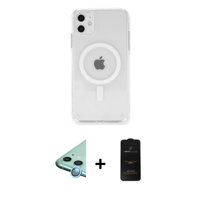 MARSİLYAN™- iPhone 11 Kılıf Ahenk Yansıma Prime - Siyah 6D Antistatik Mat Seramik Hayalet Nano Ekran Koruyucu + Raze Metal Kamera Lens - MI