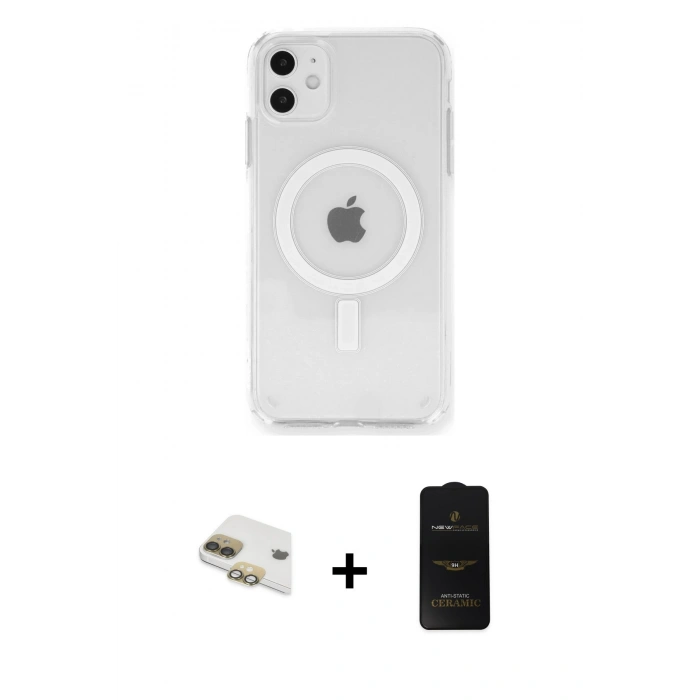 MARSİLYAN™- iPhone 11 Kılıf Ahenk Yansıma Prime - Siyah 6D Antistatik Mat Seramik Hayalet Nano Ekran Koruyucu + Pers Alüminyum Kamera Lens - GD