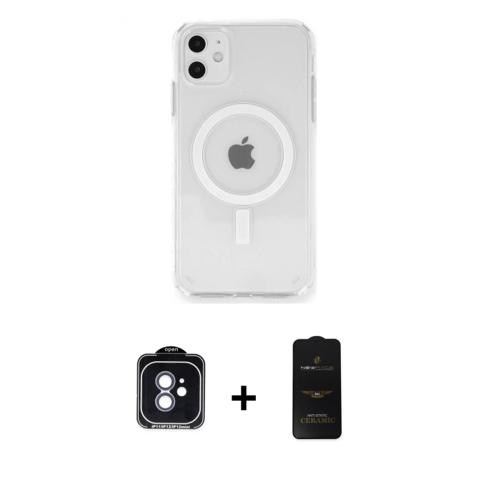 MARSİLYAN™- iPhone 11 Kılıf Ahenk Yansıma Prime - Siyah 6D Antistatik Mat Seramik Hayalet Nano Ekran Koruyucu + PVD Metal Kamera Lens - MI