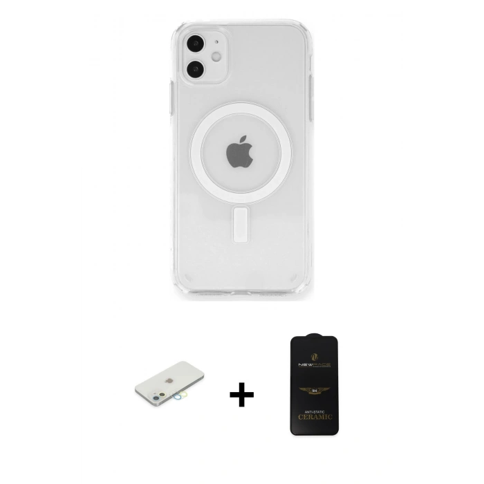 MARSİLYAN™- iPhone 11 Kılıf Ahenk Yansıma Prime - Siyah 6D Antistatik Mat Seramik Hayalet Nano Ekran Koruyucu + Renkli Kamera Lens Koruma Cam - SI