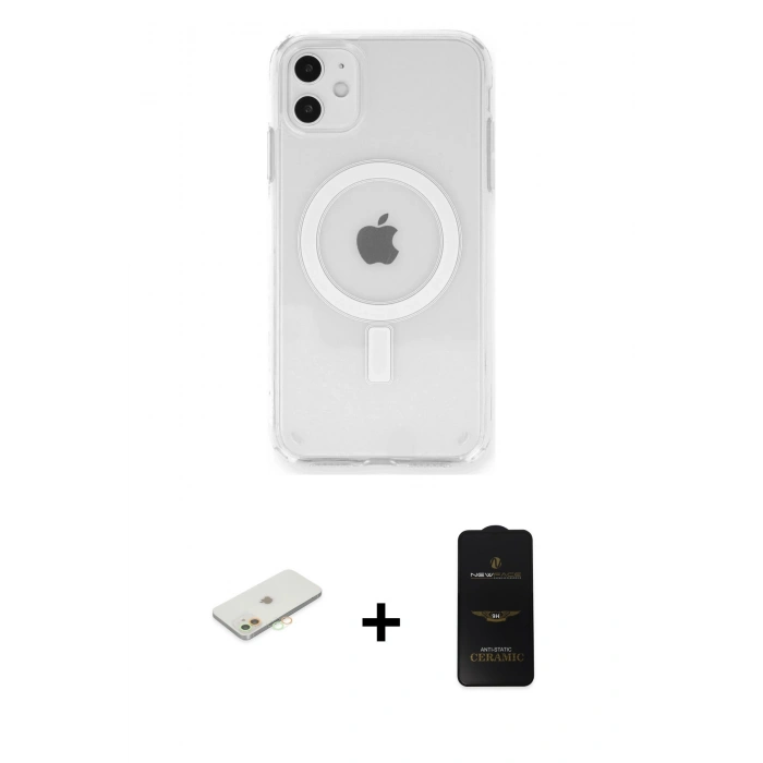 MARSİLYAN™- iPhone 11 Kılıf Ahenk Yansıma Prime - Siyah 6D Antistatik Mat Seramik Hayalet Nano Ekran Koruyucu + Renkli Kamera Lens Koruma Cam - TU