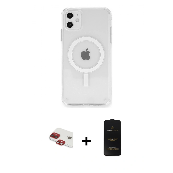 MARSİLYAN™- iPhone 11 Kılıf Ahenk Yansıma Prime - Siyah 6D Antistatik Mat Seramik Hayalet Nano Ekran Koruyucu + Pers Alüminyum Kamera Lens - KI