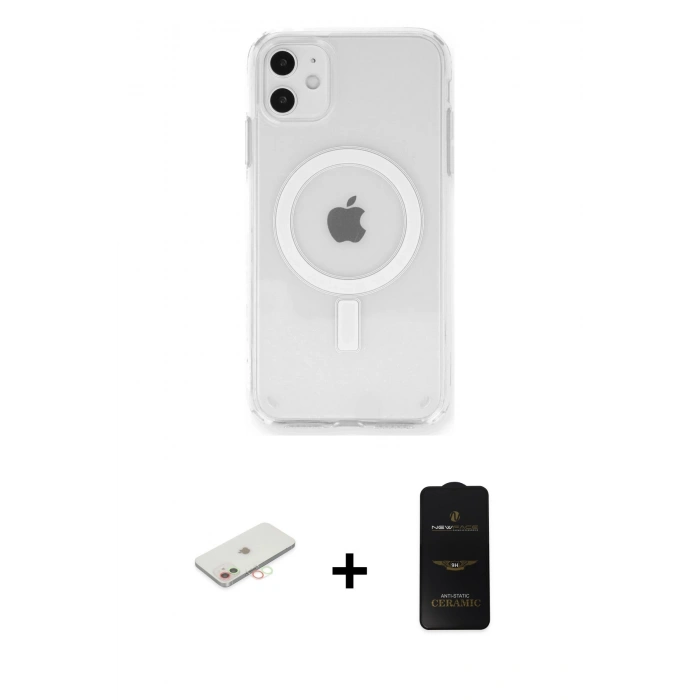 MARSİLYAN™- iPhone 11 Kılıf Ahenk Yansıma Prime - Siyah 6D Antistatik Mat Seramik Hayalet Nano Ekran Koruyucu + Renkli Kamera Lens Koruma Cam - YL