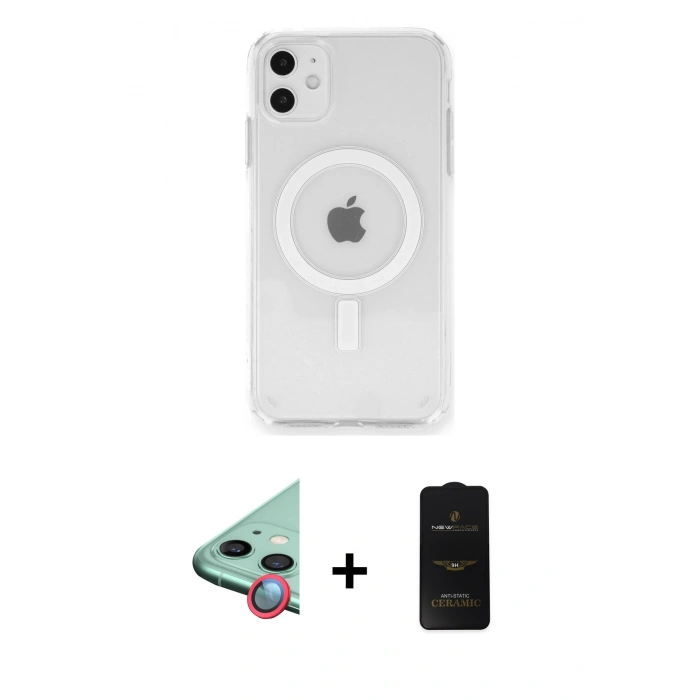 MARSİLYAN™- iPhone 11 Kılıf Ahenk Yansıma Prime - Siyah 6D Antistatik Mat Seramik Hayalet Nano Ekran Koruyucu + Raze Metal Kamera Lens - KI