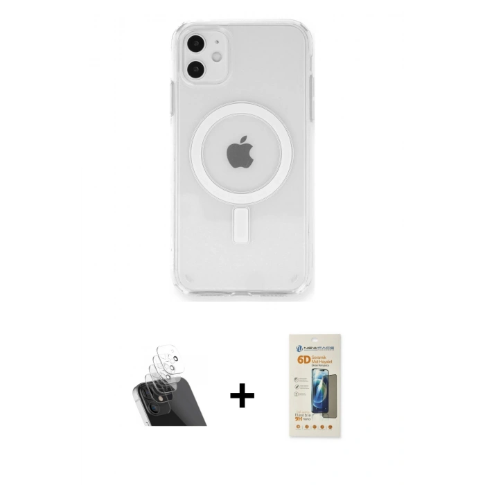 MARSİLYAN™- iPhone 11 Kılıf Ahenk Yansıma Prime - Siyah 6D Mat Seramik Hayalet Nano Ekran Koruyucu + Kamera Lens Koruma Cam - SF