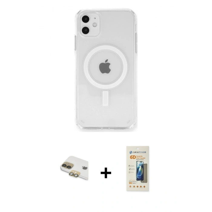MARSİLYAN™- iPhone 11 Kılıf Ahenk Yansıma Prime - Siyah 6D Mat Seramik Hayalet Nano Ekran Koruyucu + Pers Alüminyum Kamera Lens - GD