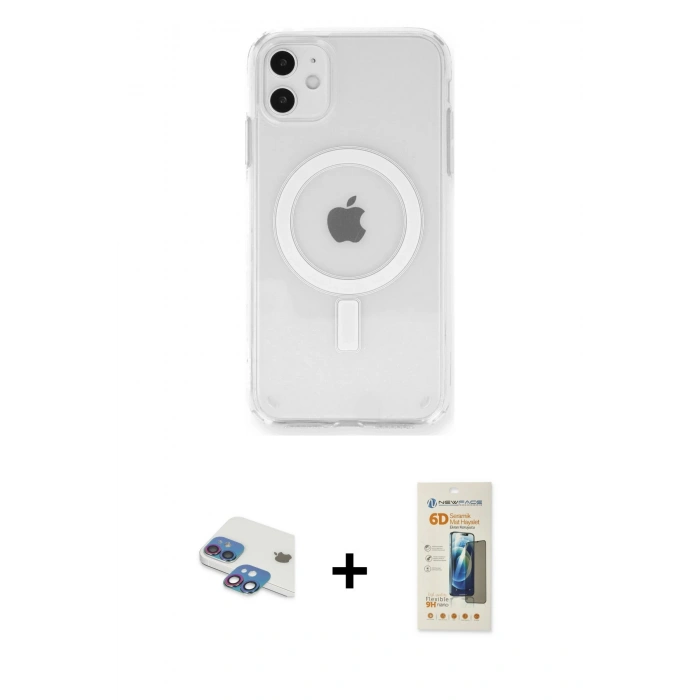 MARSİLYAN™- iPhone 11 Kılıf Ahenk Yansıma Prime - Siyah 6D Mat Seramik Hayalet Nano Ekran Koruyucu + Pers Alüminyum Kamera Lens - GI