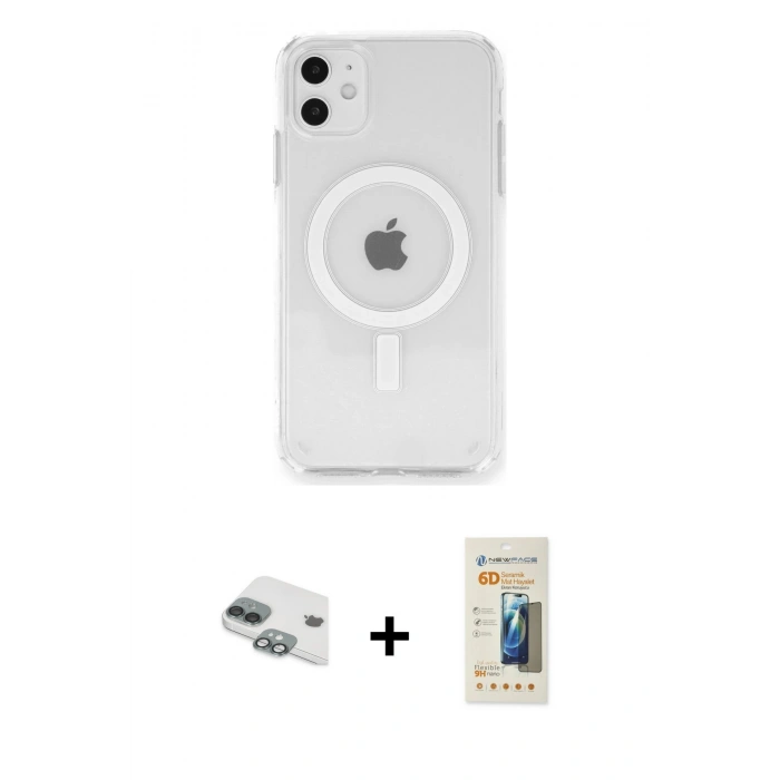 MARSİLYAN™- iPhone 11 Kılıf Ahenk Yansıma Prime - Siyah 6D Mat Seramik Hayalet Nano Ekran Koruyucu + Pers Alüminyum Kamera Lens - YL