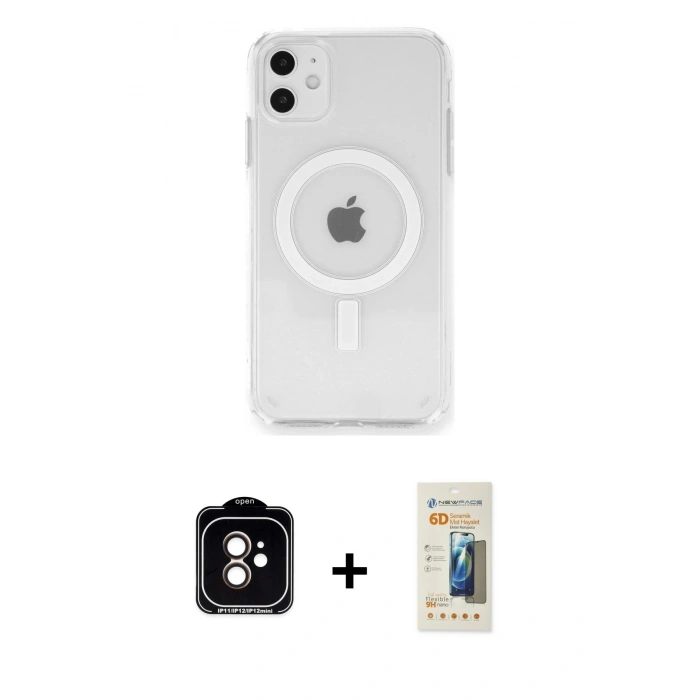 MARSİLYAN™- iPhone 11 Kılıf Ahenk Yansıma Prime - Siyah 6D Mat Seramik Hayalet Nano Ekran Koruyucu + PVD Metal Kamera Lens - TU