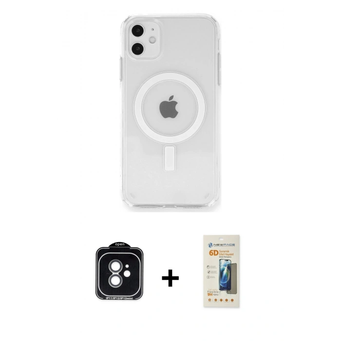 MARSİLYAN™- iPhone 11 Kılıf Ahenk Yansıma Prime - Siyah 6D Mat Seramik Hayalet Nano Ekran Koruyucu + PVD Metal Kamera Lens - YL