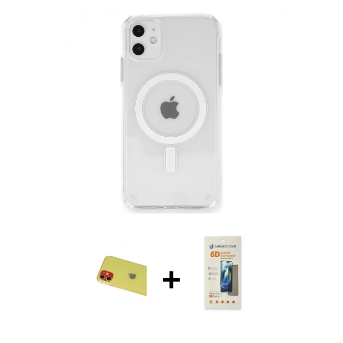 MARSİLYAN™- iPhone 11 Kılıf Ahenk Yansıma Prime - Siyah 6D Mat Seramik Hayalet Nano Ekran Koruyucu + Rainbow Kamera Lens Koruma Cam - KI