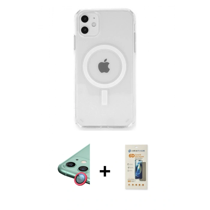 MARSİLYAN™- iPhone 11 Kılıf Ahenk Yansıma Prime - Siyah 6D Mat Seramik Hayalet Nano Ekran Koruyucu + Raze Metal Kamera Lens - KI
