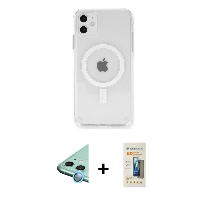 MARSİLYAN™- iPhone 11 Kılıf Ahenk Yansıma Prime - Siyah 6D Mat Seramik Hayalet Nano Ekran Koruyucu + Raze Metal Kamera Lens - MI