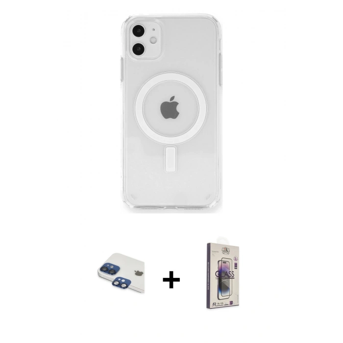 MARSİLYAN™- iPhone 11 Kılıf Ahenk Yansıma Prime - Siyah Bilvis 3D Cam Ekran Koruyucu + Pers Alüminyum Kamera Lens - LT