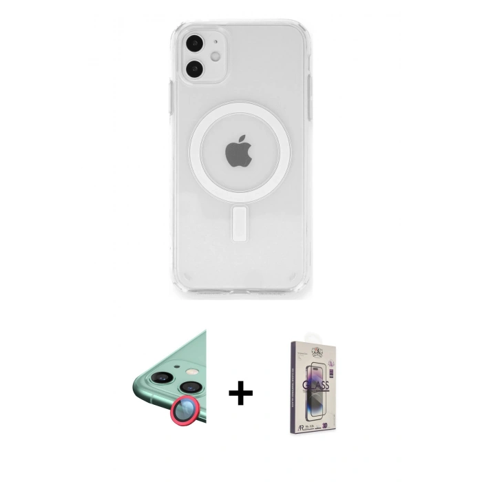 MARSİLYAN™- iPhone 11 Kılıf Ahenk Yansıma Prime - Siyah Bilvis 3D Cam Ekran Koruyucu + Raze Metal Kamera Lens - KI