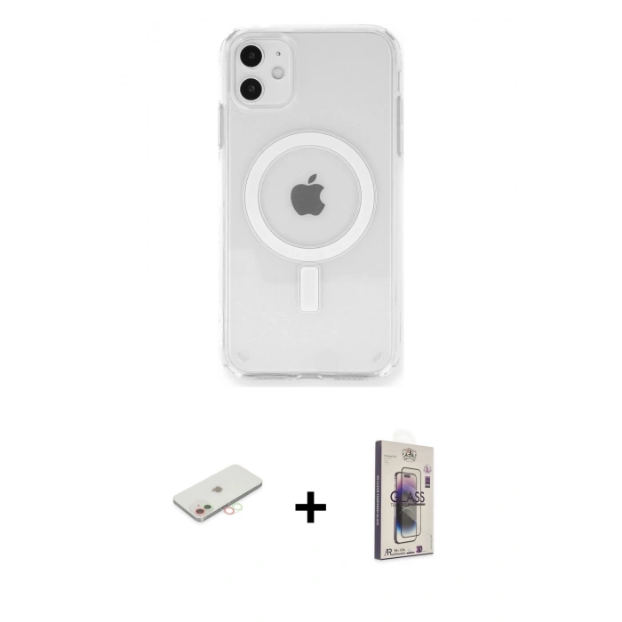 MARSİLYAN™- iPhone 11 Kılıf Ahenk Yansıma Prime - Siyah Bilvis 3D Cam Ekran Koruyucu + Renkli Kamera Lens Koruma Cam - YL