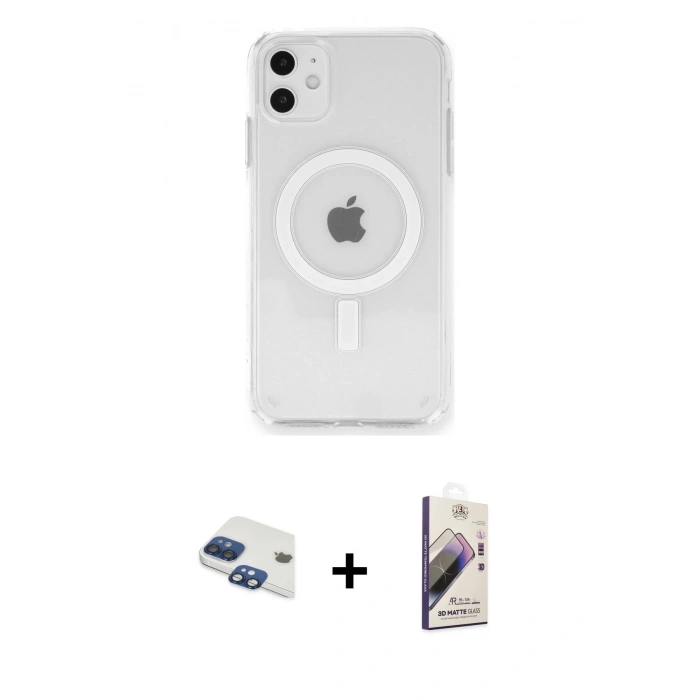 MARSİLYAN™- iPhone 11 Kılıf Ahenk Yansıma Prime - Siyah Bilvis 3D Mat Cam Ekran Koruyucu + Pers Alüminyum Kamera Lens - LT
