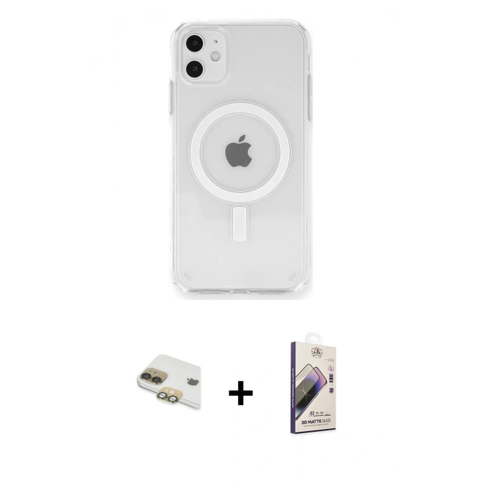 MARSİLYAN™- iPhone 11 Kılıf Ahenk Yansıma Prime - Siyah Bilvis 3D Mat Cam Ekran Koruyucu + Pers Alüminyum Kamera Lens - GD