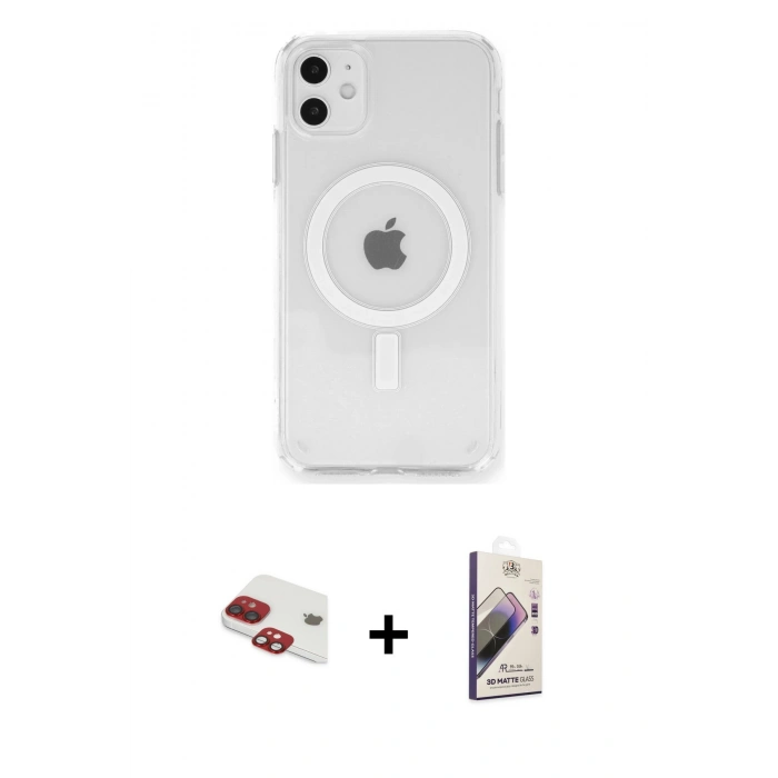 MARSİLYAN™- iPhone 11 Kılıf Ahenk Yansıma Prime - Siyah Bilvis 3D Mat Cam Ekran Koruyucu + Pers Alüminyum Kamera Lens - KI