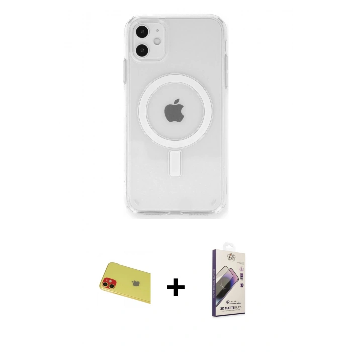 MARSİLYAN™- iPhone 11 Kılıf Ahenk Yansıma Prime - Siyah Bilvis 3D Mat Cam Ekran Koruyucu + Rainbow Kamera Lens Koruma Cam - KI