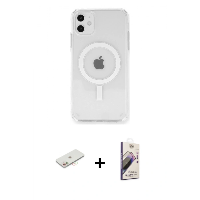 MARSİLYAN™- iPhone 11 Kılıf Ahenk Yansıma Prime - Siyah Bilvis 3D Mat Cam Ekran Koruyucu + Renkli Kamera Lens Koruma Cam - YL
