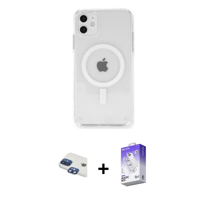 MARSİLYAN™- iPhone 11 Kılıf Ahenk Yansıma Prime - Siyah Bilvis 5in1 3D Magic Cam Ekran Koruyucu + Pers Alüminyum Kamera Lens - LT