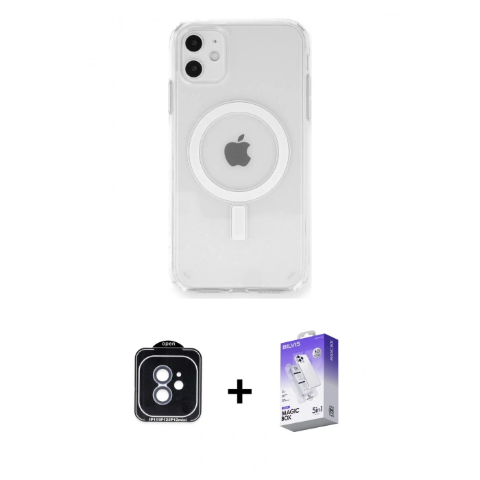 MARSİLYAN™- iPhone 11 Kılıf Ahenk Yansıma Prime - Siyah Bilvis 5in1 3D Magic Cam Ekran Koruyucu + PVD Metal Kamera Lens - MI