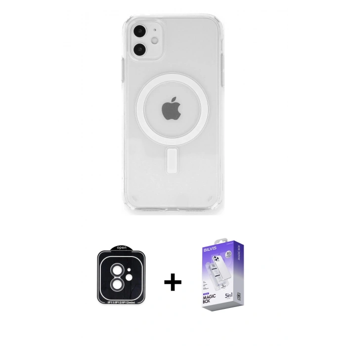MARSİLYAN™- iPhone 11 Kılıf Ahenk Yansıma Prime - Siyah Bilvis 5in1 3D Magic Cam Ekran Koruyucu + PVD Metal Kamera Lens - SH