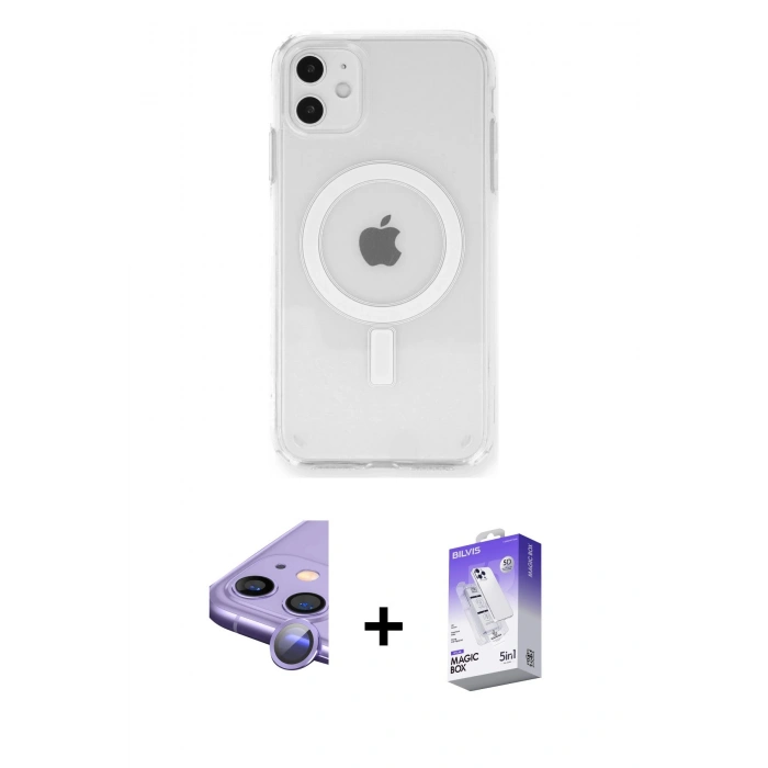 MARSİLYAN™- iPhone 11 Kılıf Ahenk Yansıma Prime - Siyah Bilvis 5in1 3D Magic Cam Ekran Koruyucu + Raze Metal Kamera Lens - MR