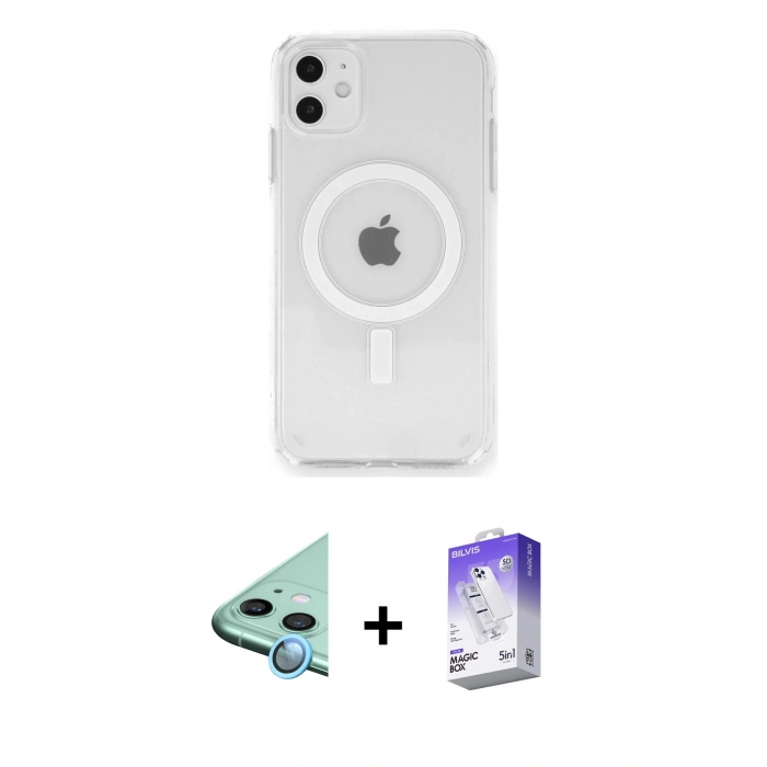 MARSİLYAN™- iPhone 11 Kılıf Ahenk Yansıma Prime - Siyah Bilvis 5in1 3D Magic Cam Ekran Koruyucu + Raze Metal Kamera Lens - MI