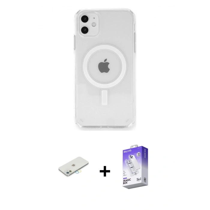 MARSİLYAN™- iPhone 11 Kılıf Ahenk Yansıma Prime - Siyah Bilvis 5in1 3D Magic Cam Ekran Koruyucu + Renkli Kamera Lens Koruma Cam - SI