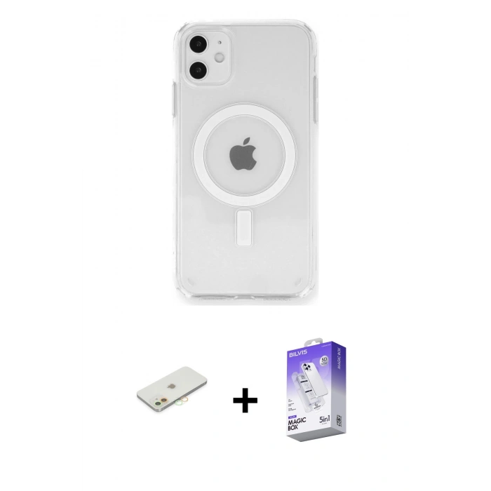 MARSİLYAN™- iPhone 11 Kılıf Ahenk Yansıma Prime - Siyah Bilvis 5in1 3D Magic Cam Ekran Koruyucu + Renkli Kamera Lens Koruma Cam - TU